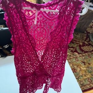 Free People hot pink lace tank shirt, Size SP